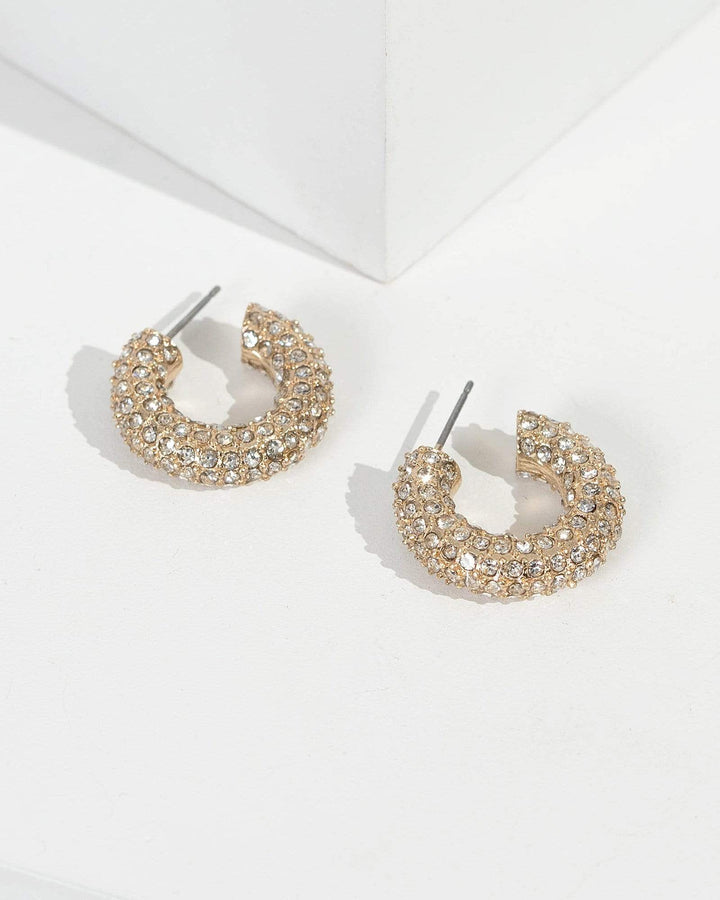 Gold Thick Crystal Hoops Earrings | Earrings