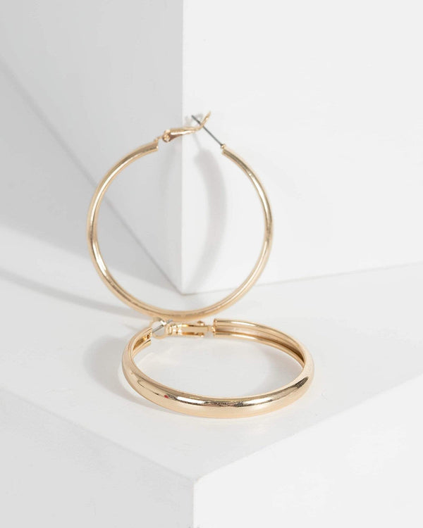 Gold Thick Metal Hoop Earrings | Earrings