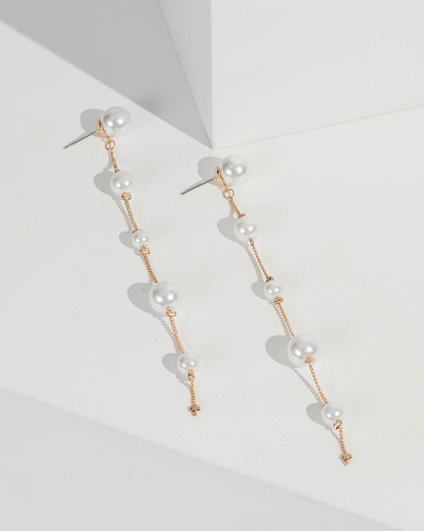 Gold Thin Chain Pearl Drop Earrings | Earrings