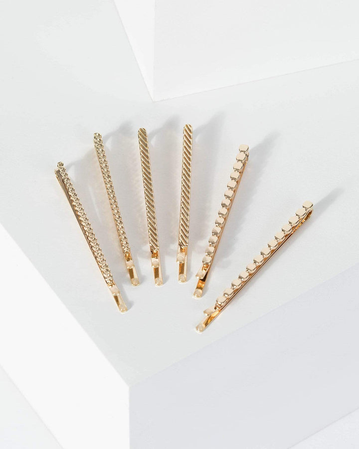 Gold Thin Detailed Hair Slides Pack | Accessories