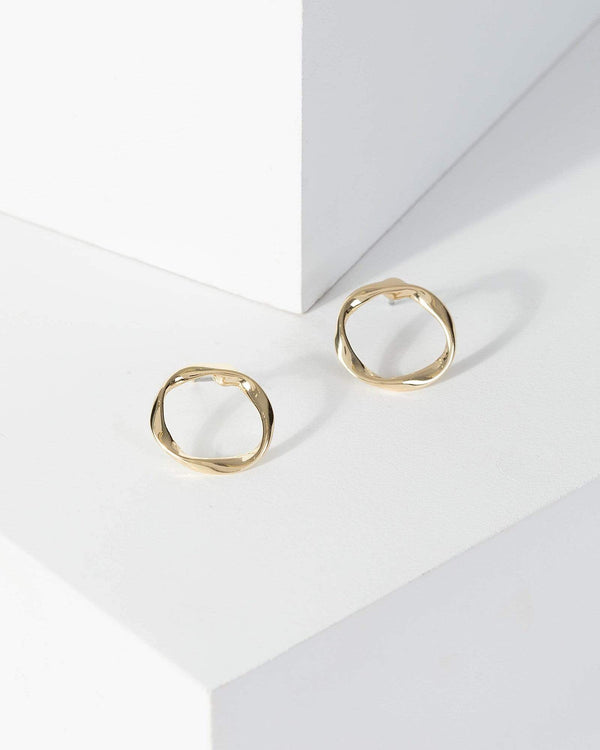 Gold Thin Textured Circle Earrings | Earrings
