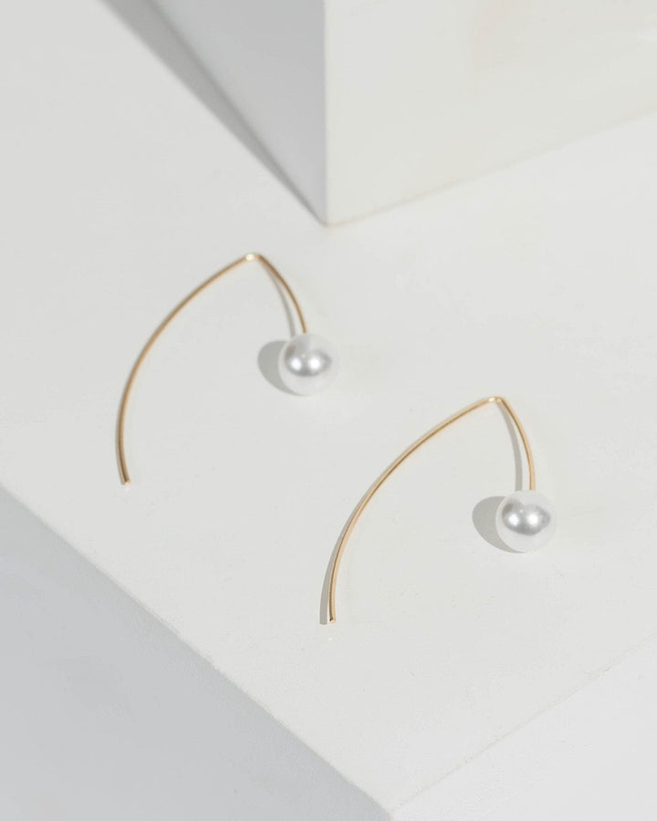 Gold Thread Through Pearl Detail Earrings | Earrings
