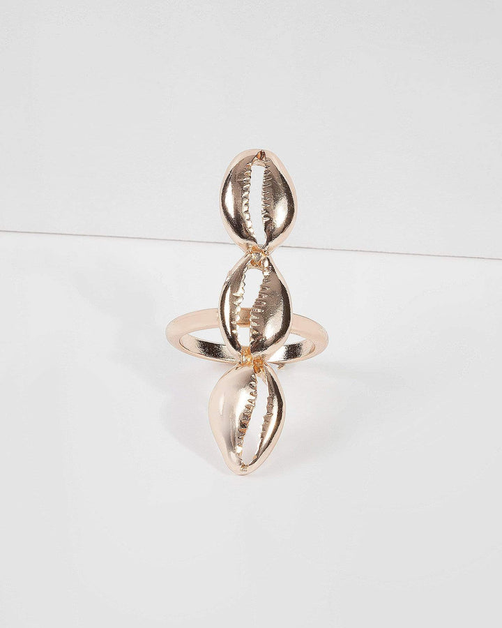 Gold Three Shell Detail Ring | Rings