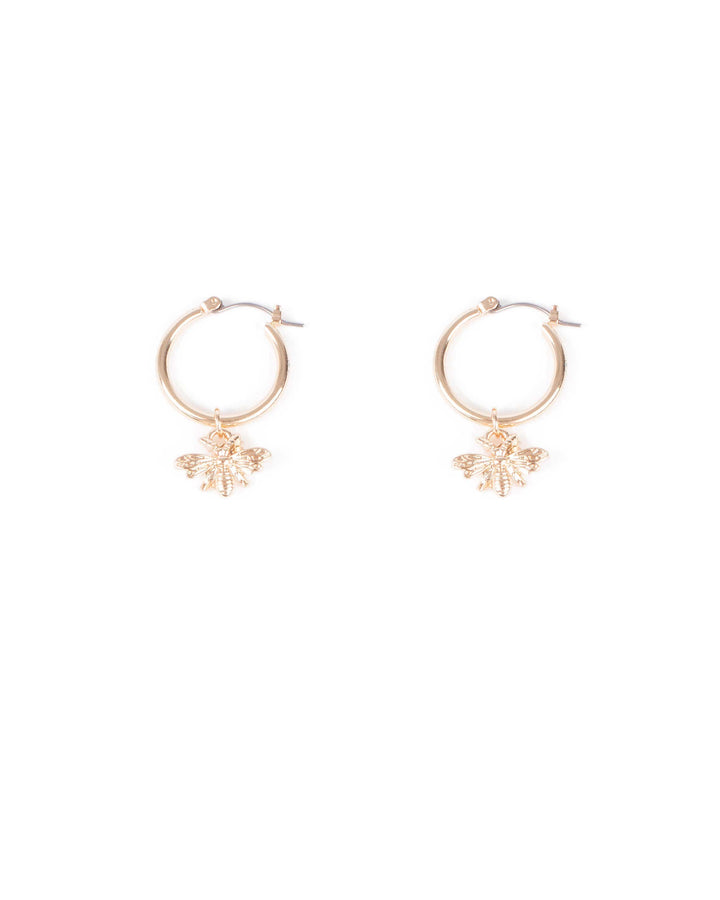 Gold Tone Bumble Bee Hoop Earrings | Earrings