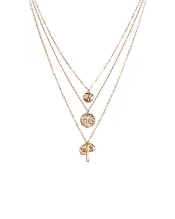 Colette by Colette Hayman Gold Tone Coin And Cross Pendant Layer Necklace