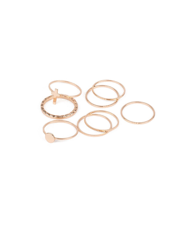 Gold Tone Cross And Disc Metal Ring Set - Large | Rings