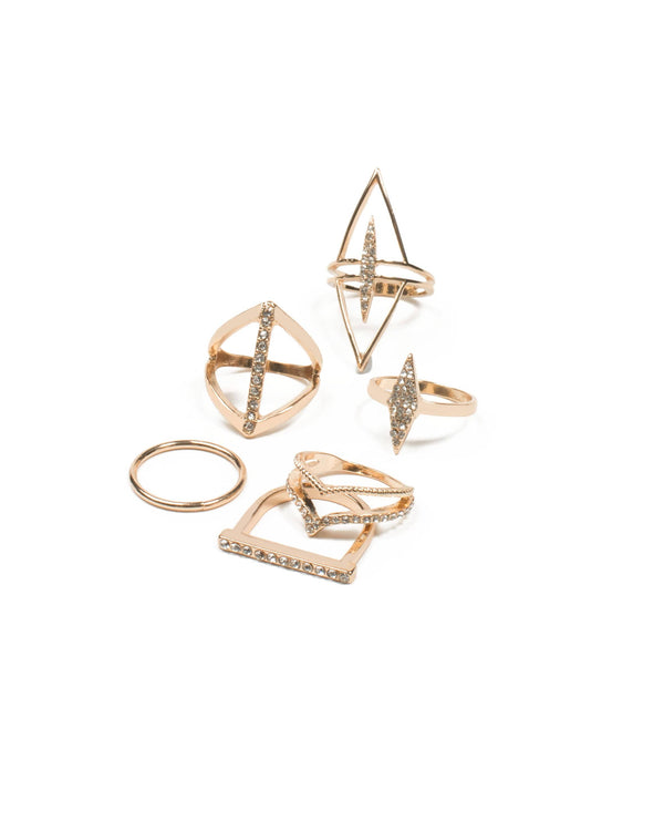 Colette by Colette Hayman Gold Tone Diamante Angle Ring Pack - Medium