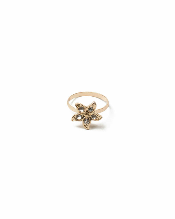Colette by Colette Hayman Gold Tone Diamante Flower Fine Ring - Small