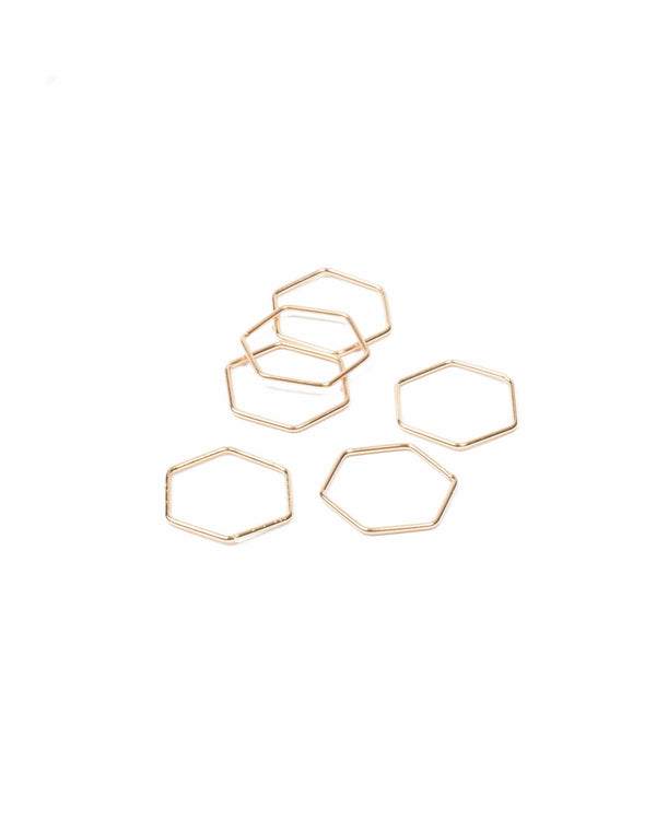Colette by Colette Hayman Gold Tone Fine Metal Hexagon Ring Pack - Medium