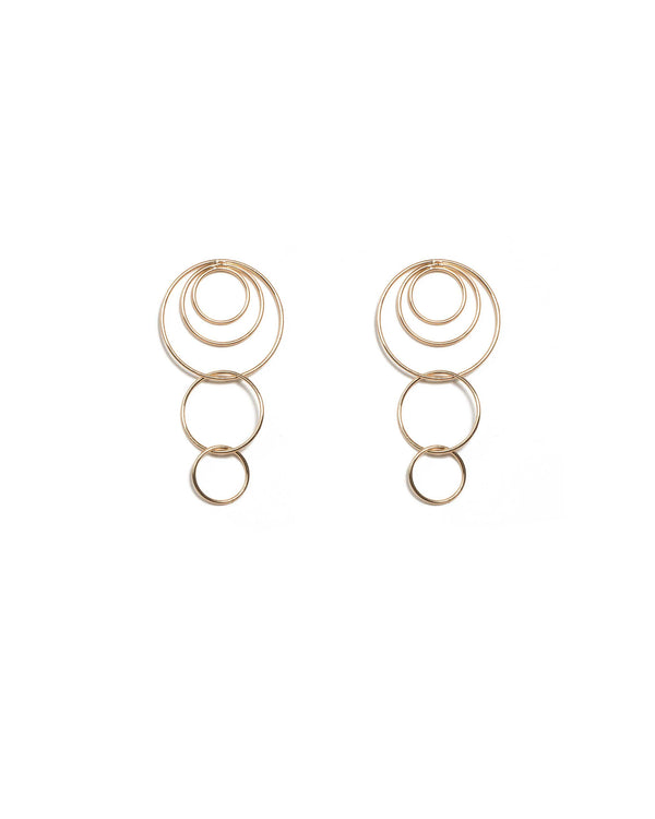 Gold Tone Metal Ring Drop Earrings | Earrings