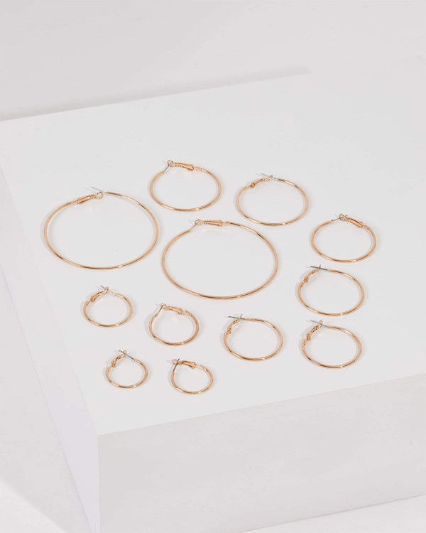 Gold Tone Mixed Size Hoop Set | Earrings