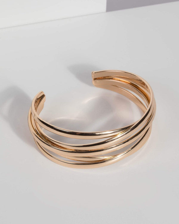 Gold Tone Multi Band Cuff Bracelet | Wristwear