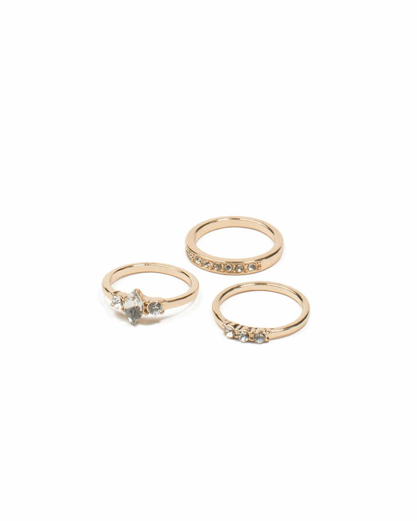 Colette by Colette Hayman Gold Tone Multi Stone Ring Pack - Medium