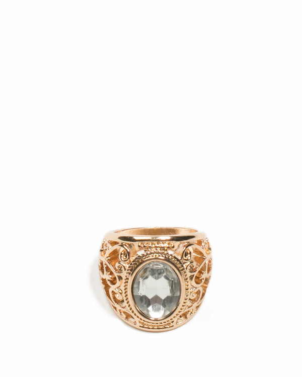 Colette by Colette Hayman Gold Tone Sweet Filigree Cocktail Ring - Large