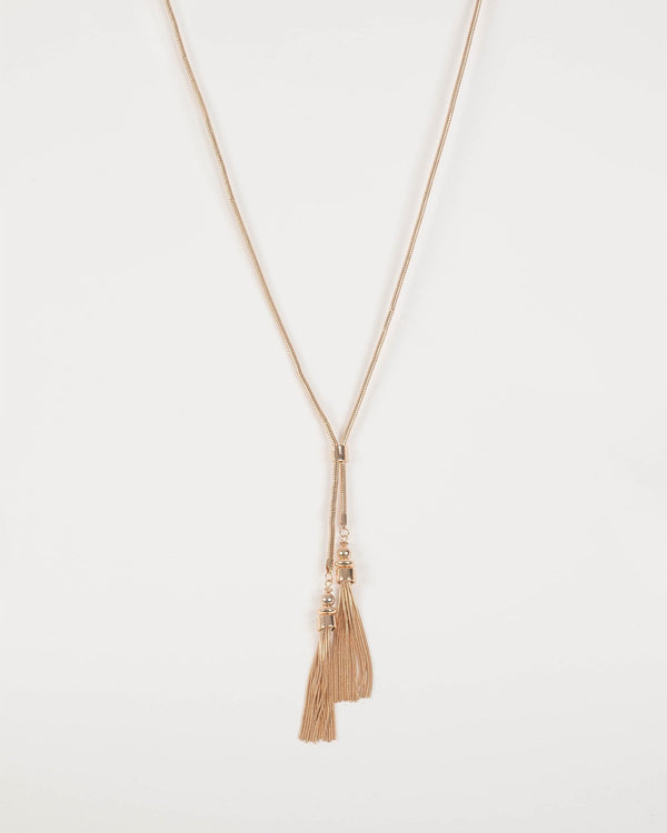 Colette by Colette Hayman Gold Tone Two Tassel Long Necklace