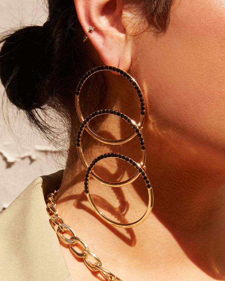 Gold Triple Circle Crystal Drop Earrings | Earrings