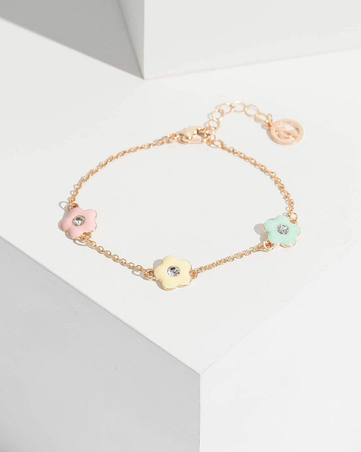 Gold Triple Daisy And Crystal Bracelet | Wristwear