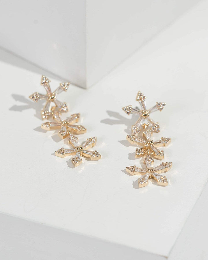 Gold Triple Floral Drop Earrings | Earrings