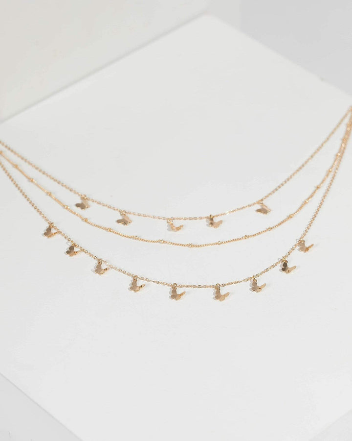Gold Triple Layer Butterfly Necklace | Necklaces