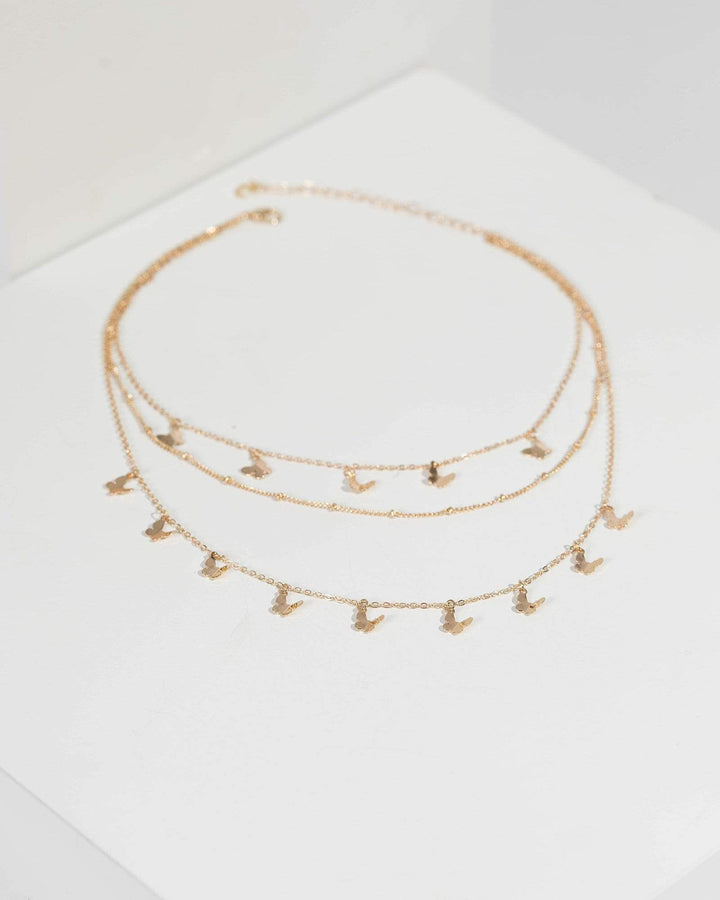 Gold Triple Layer Butterfly Necklace | Necklaces