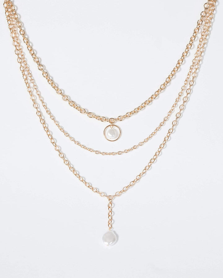 Gold Triple Layer Pearl Necklace | Necklaces