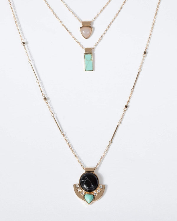 Gold Triple Layer Pendant Necklace | Necklaces
