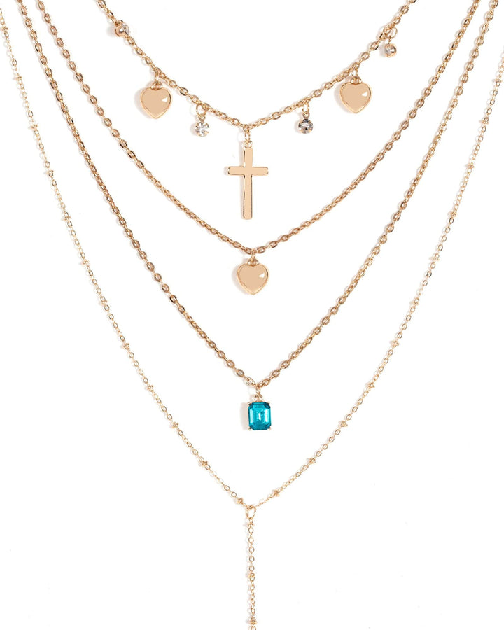 Gold Triple Layered Long Necklace | Necklaces