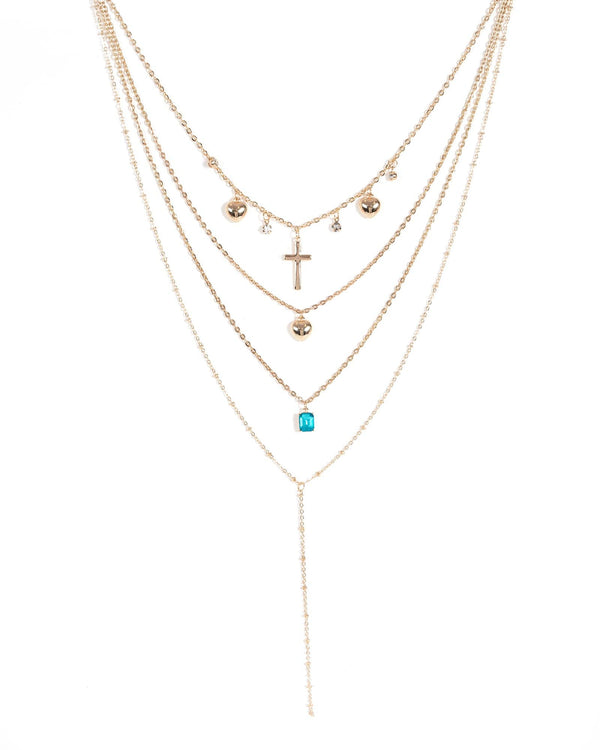 Gold Triple Layered Long Necklace | Necklaces