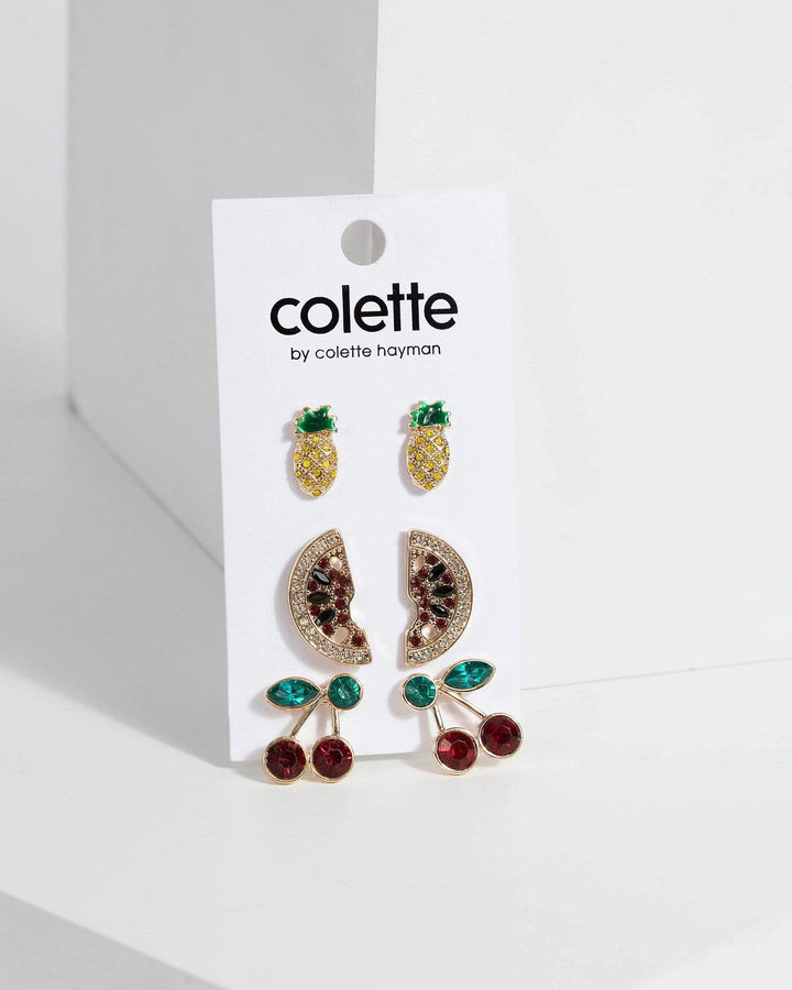 Gold Tropical Fruit Multi Pack Earrings | Earrings