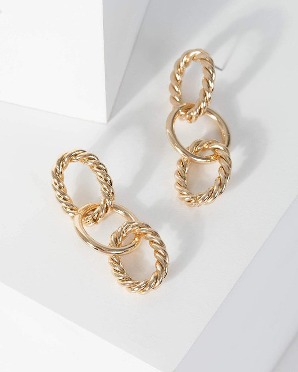 Gold Twist Chain Drop Earrings | Earrings