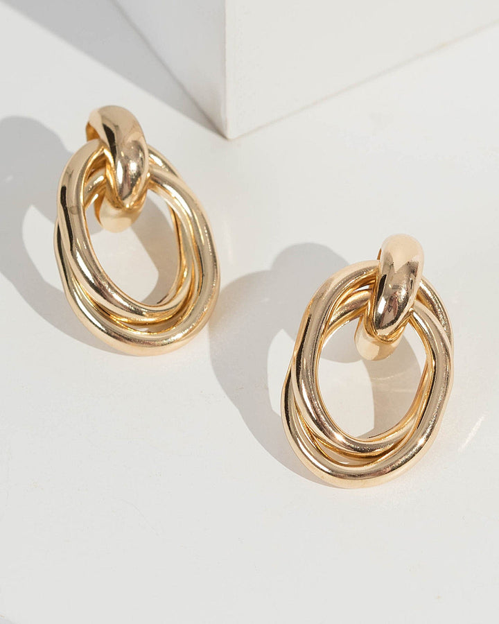 Gold Twist Link Door Knocker Earrings | Earrings