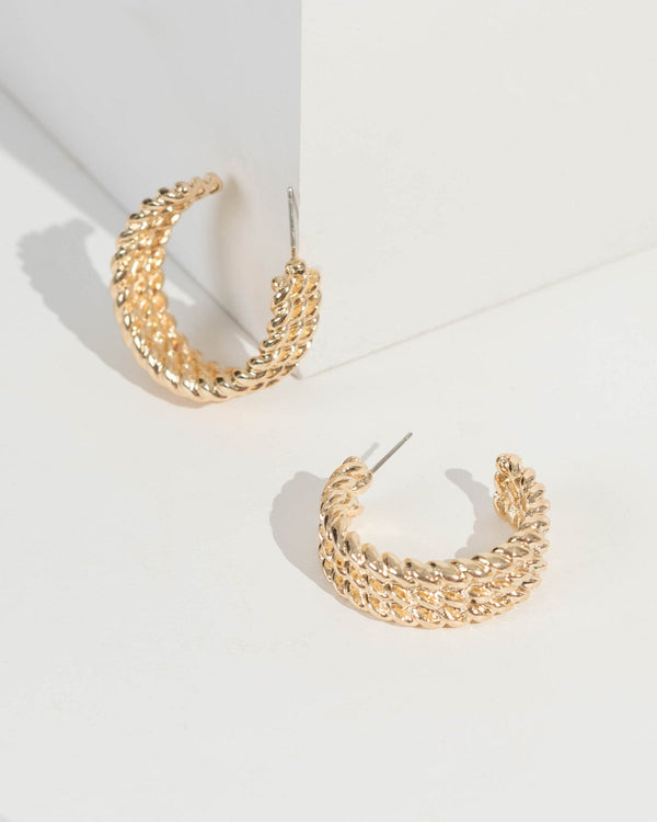 Gold Twist Rope Medium Hoop Earrings | Earrings