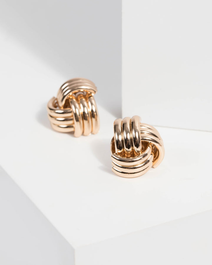 Gold Twisted Ball Stud Earrings | Earrings