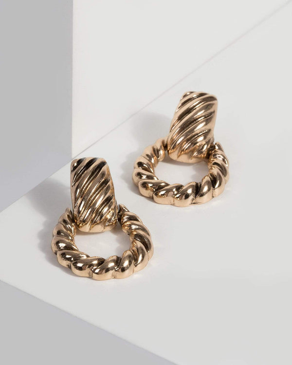 Gold Twisted Door Knocker Earrings | Earrings