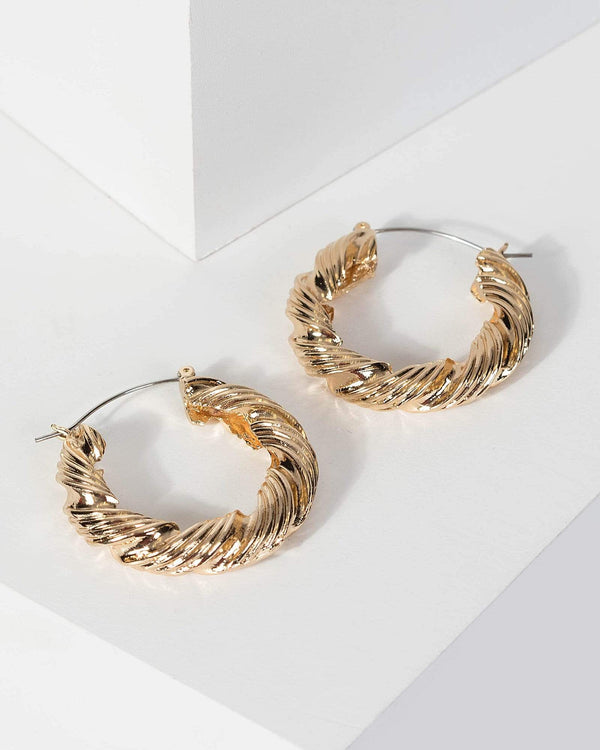 Gold Twisted Hoops Earrings | Earrings