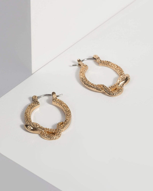 Gold Twisted Snake Hoop Earrings | Earrings