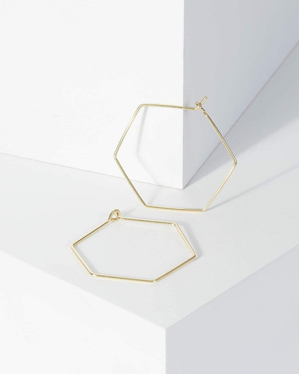Gold Ultra Fine Hexagon Hoop Earrings | Earrings