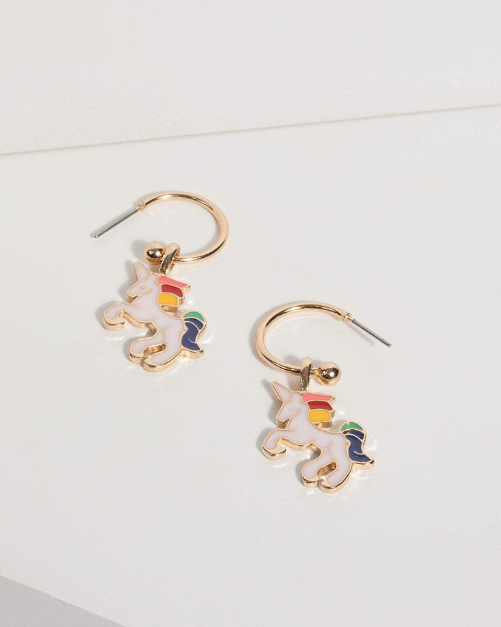Gold Unicorn Drop Hoop Earrings | Earrings