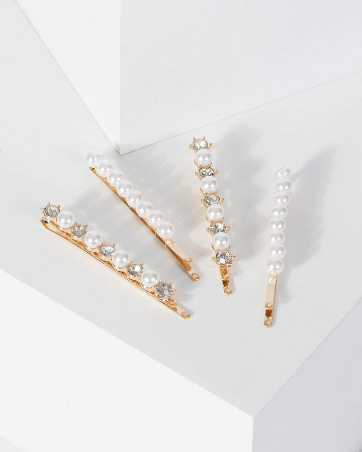 Gold Variety Pearl Hair Slides Pack | Accessories