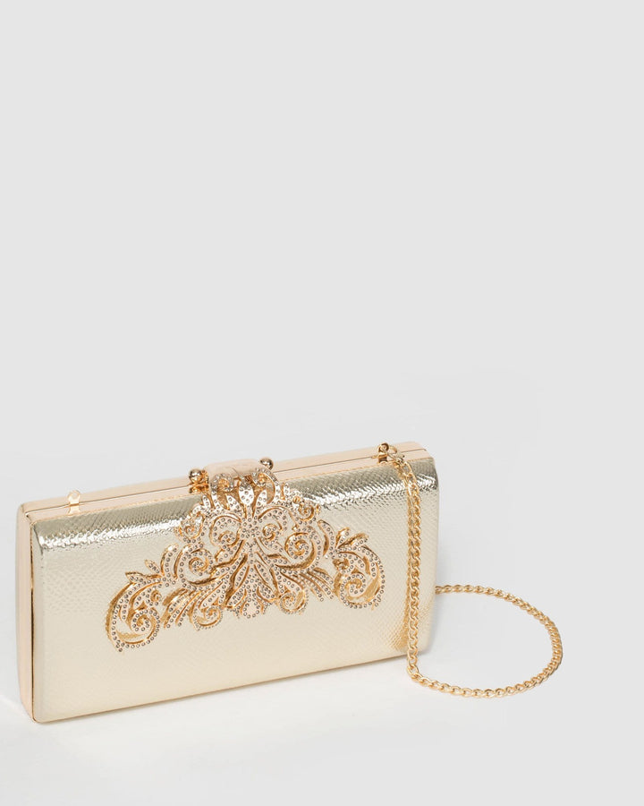 Gold Vicky Clip Clutch Bag | Clutch Bags