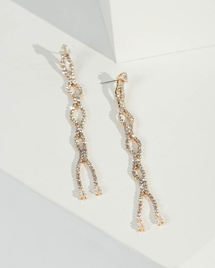Gold Wavy Sparkle Drop Earrings | Earrings