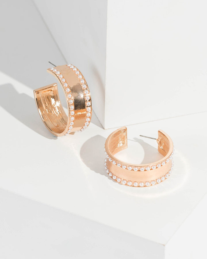 Gold Wide Hoop Pearl Earrings | Earrings