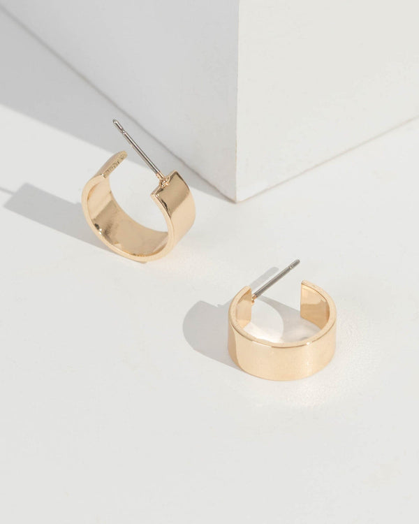 Gold Wide Medium Hoop Earrings | Earrings