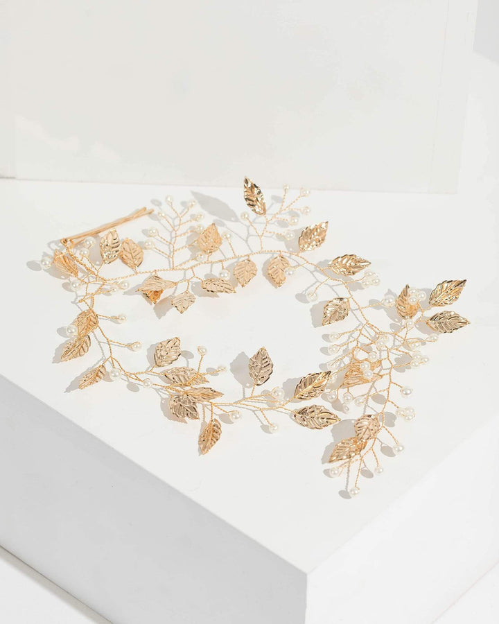 Gold Wire Leaf Pearl Hair Decoration | Hair Accessories