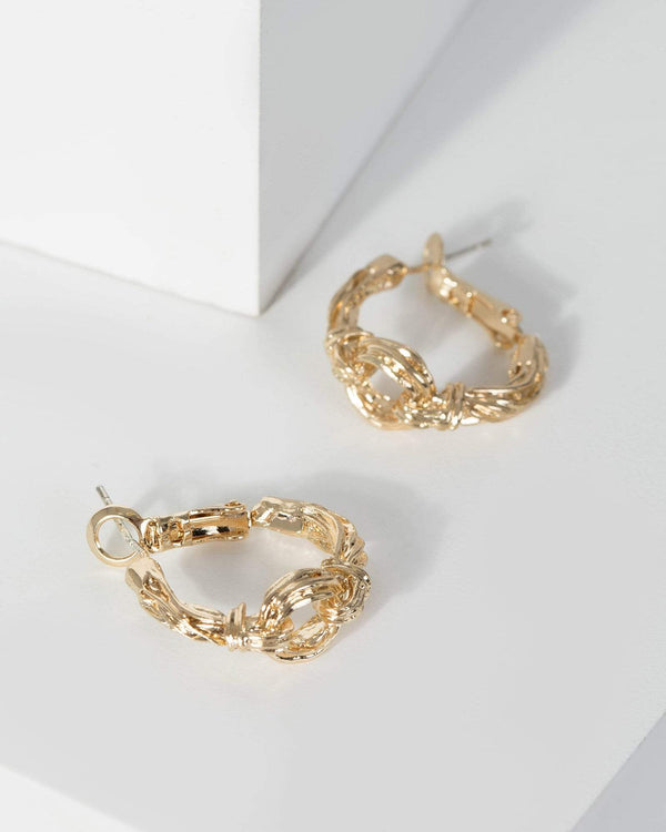 Gold Wired Detail Hoop Earrings | Earrings