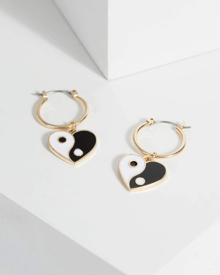 Gold Yin Yang Heart Huggie Earrings | Earrings