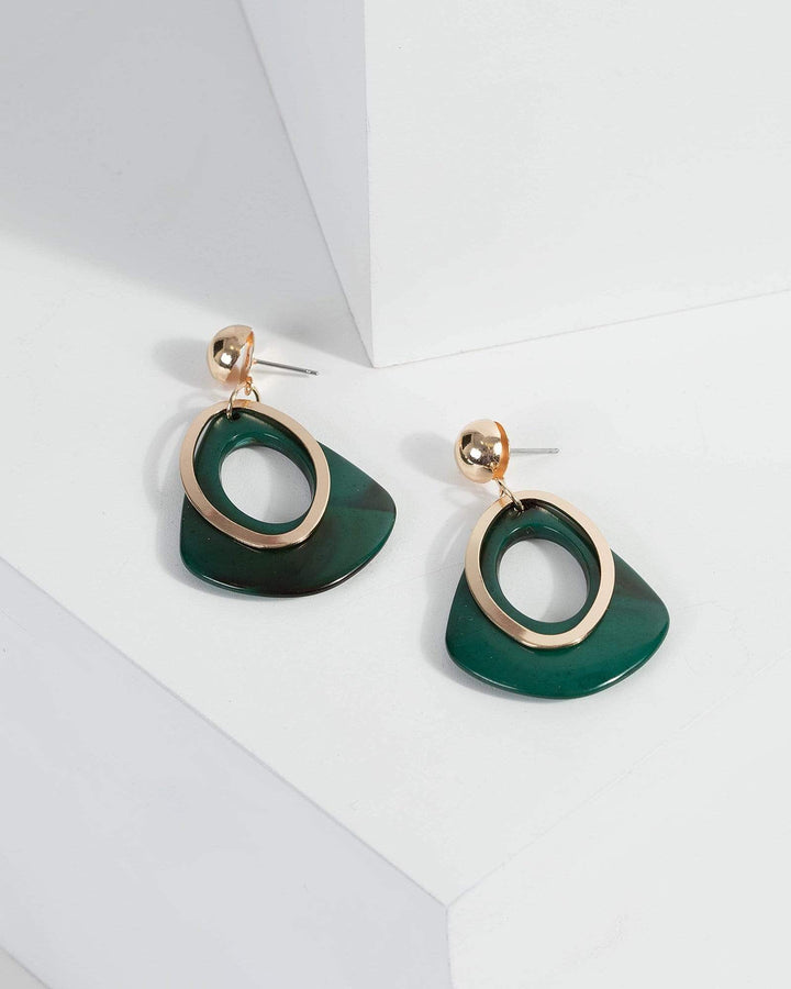 Green Acrylic Drop With Metal Detail Earrings | Earrings