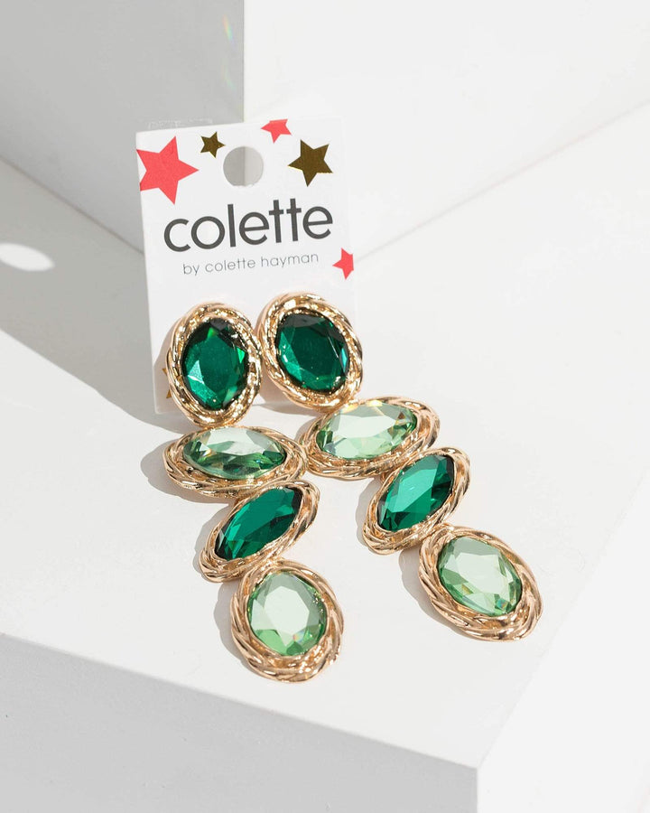 Colette by Colette Hayman Green Alternated Organic Crystal Earrings