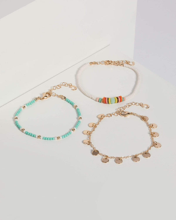 Green Beaded Fine Chain Bracelet Set | Wristwear