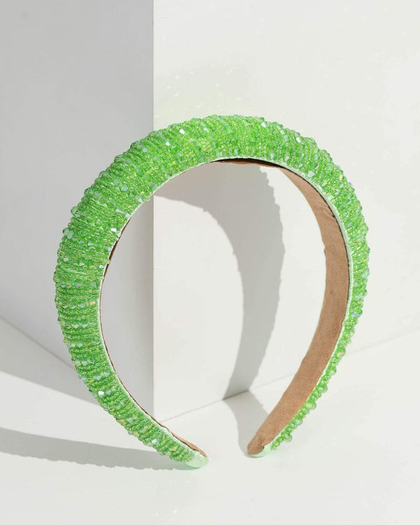 Green Beaded Panels Headband | Hair Accessories